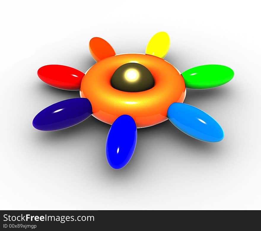 The image of an abstract flower with petals of colors of a rainbow. The image of an abstract flower with petals of colors of a rainbow