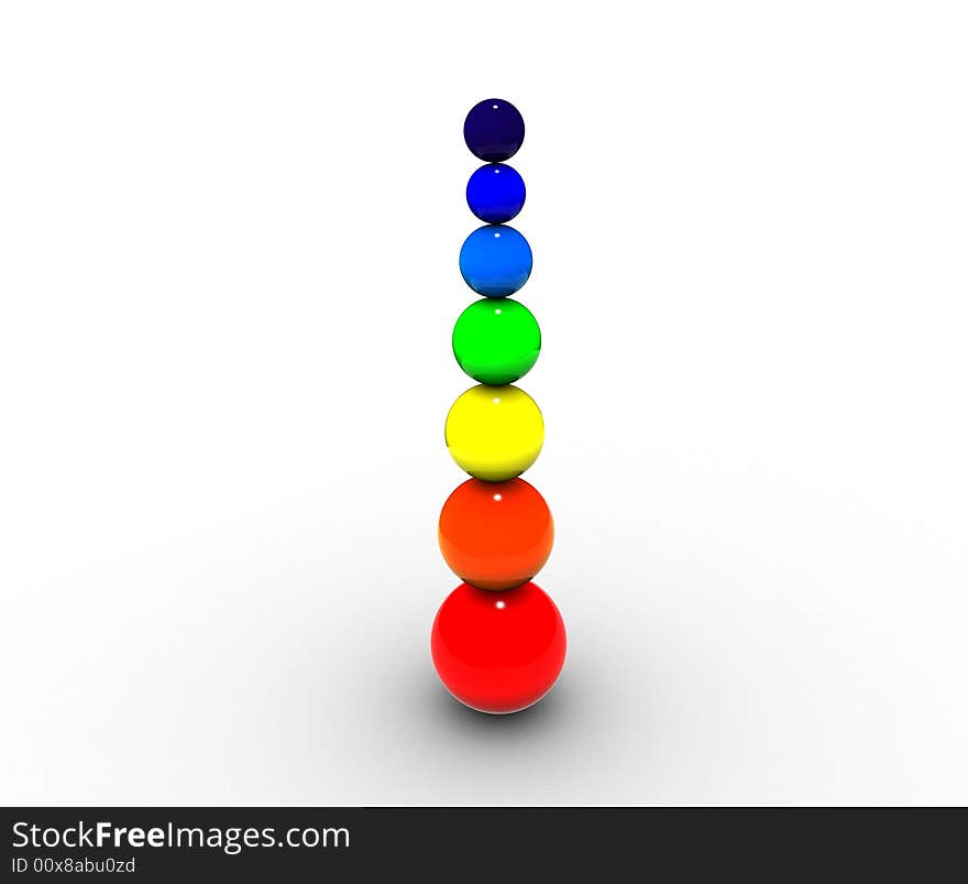 The image of the spheres located vertically, painted in colors of a rainbow, with increase in radius. The image of the spheres located vertically, painted in colors of a rainbow, with increase in radius