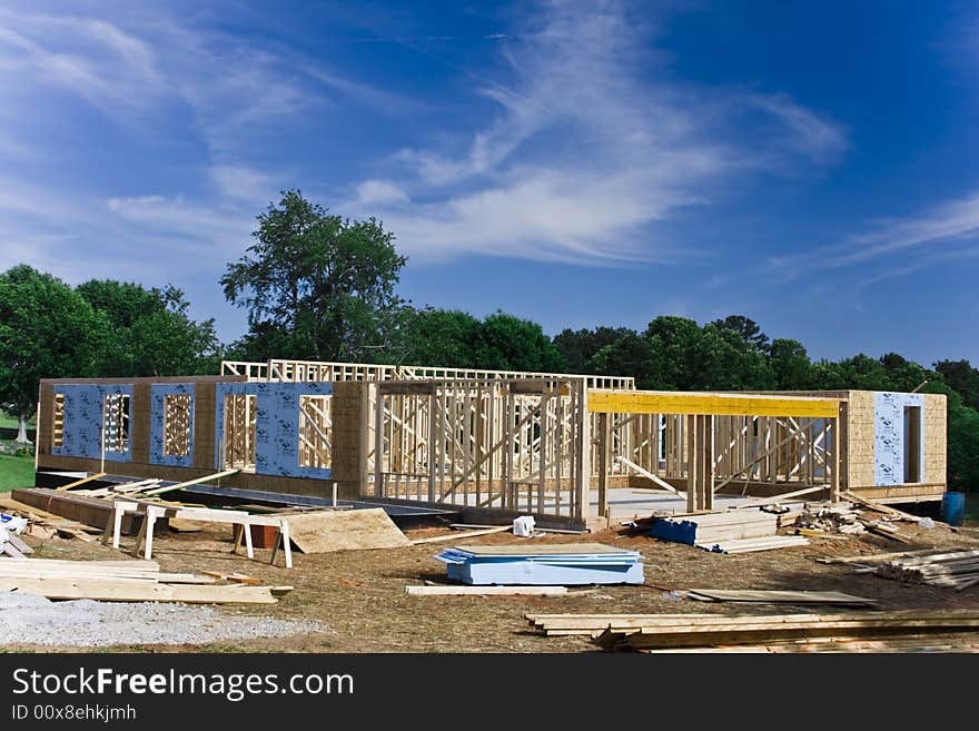 Shot of a  home in various stages of construction. Shot of a  home in various stages of construction