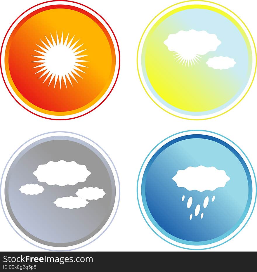 Set of four weather icons in different color schemes; combine color buttons and smybols the way you need them. Set of four weather icons in different color schemes; combine color buttons and smybols the way you need them