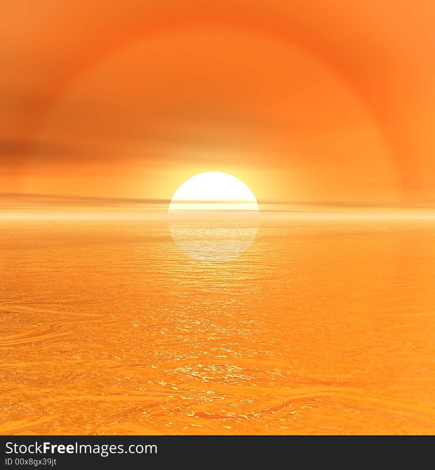 Beautiful sun and sky 3d render