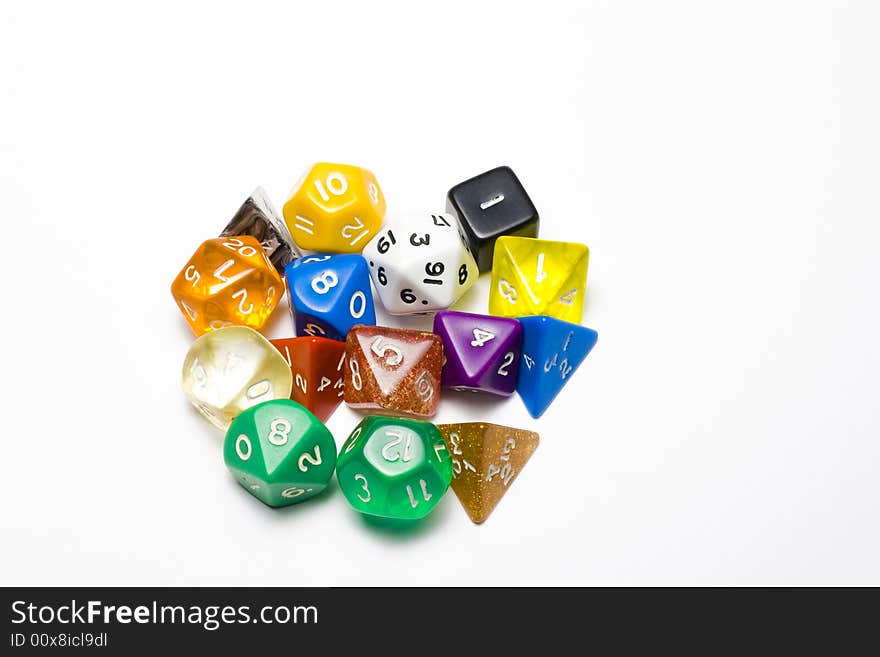 Role play game dices on white background. Role play game dices on white background