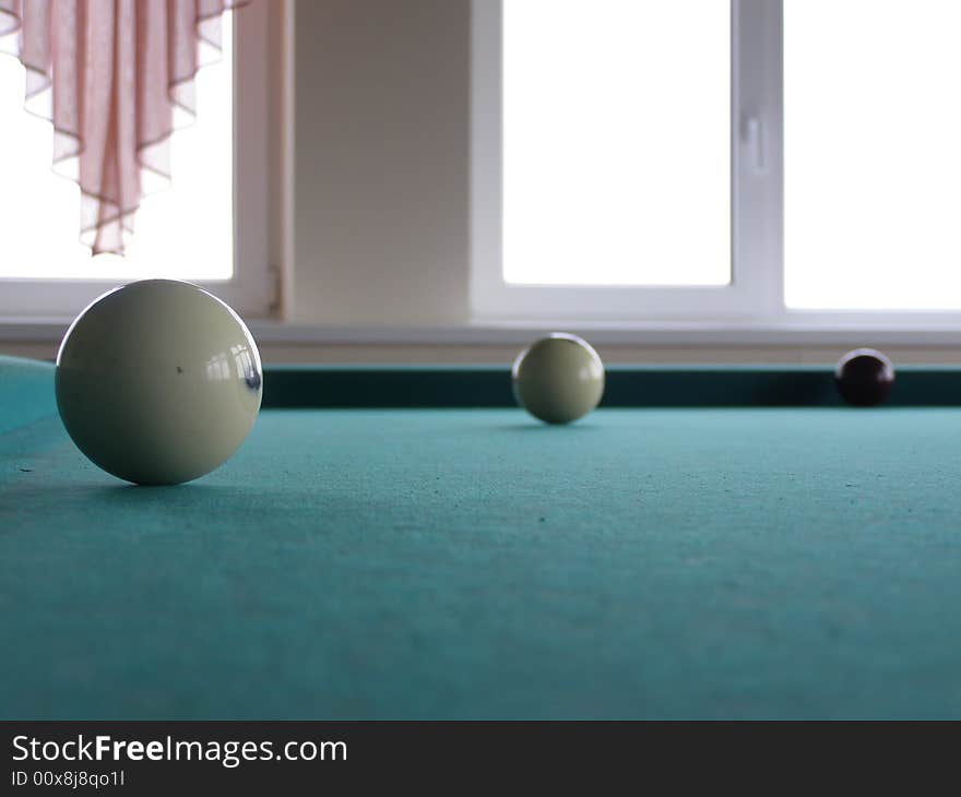 Three balls on the billiard table. Three balls on the billiard table