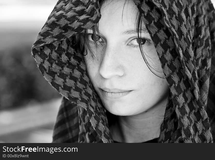 Staring woman portrait covered by veil. Staring woman portrait covered by veil