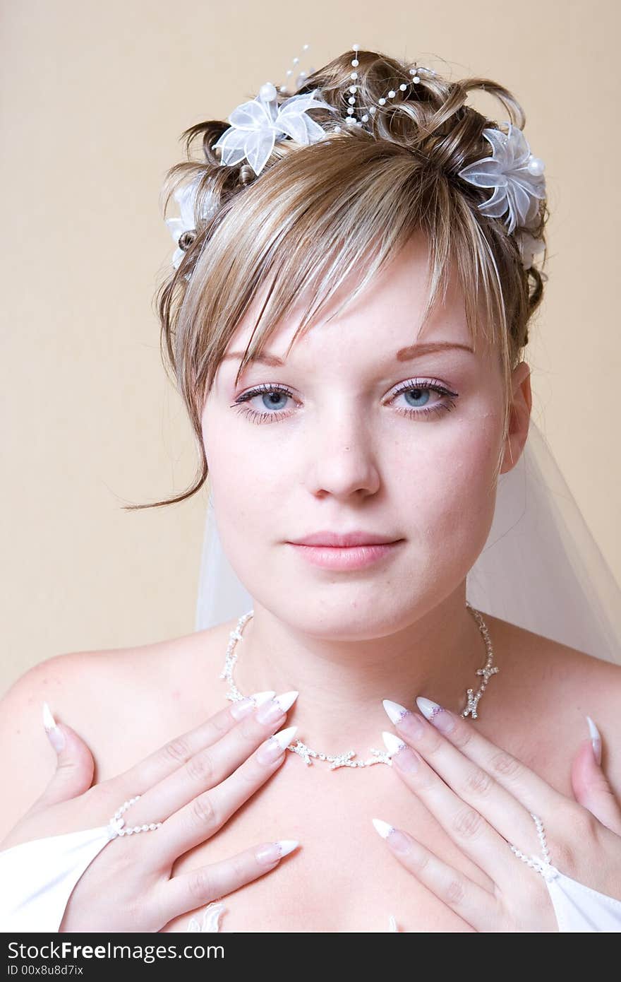 Necklace on the neck of bride