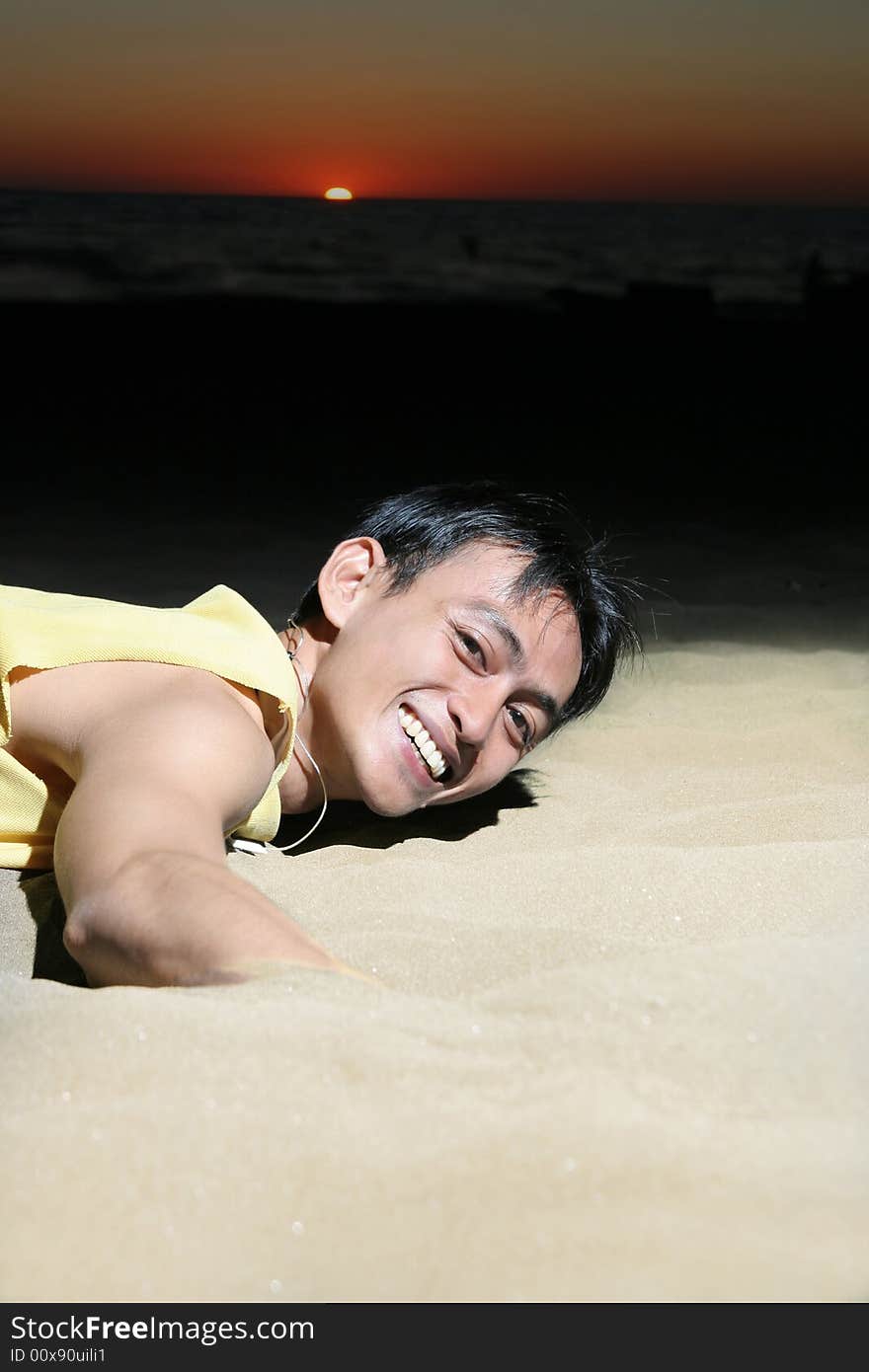 Man having fun on tropical beach sand outdoor. Man having fun on tropical beach sand outdoor