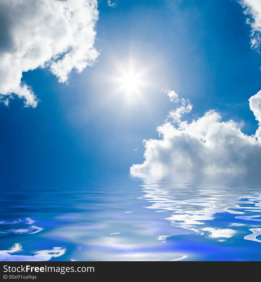 Blue sea and sunny sky background