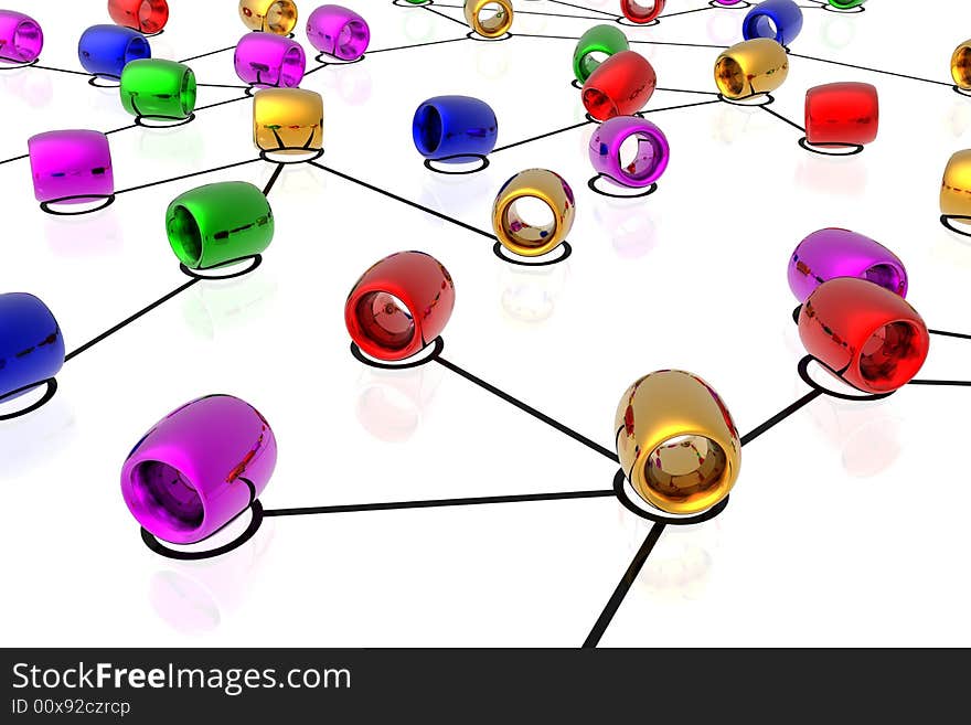 3d network connections isolated in white background