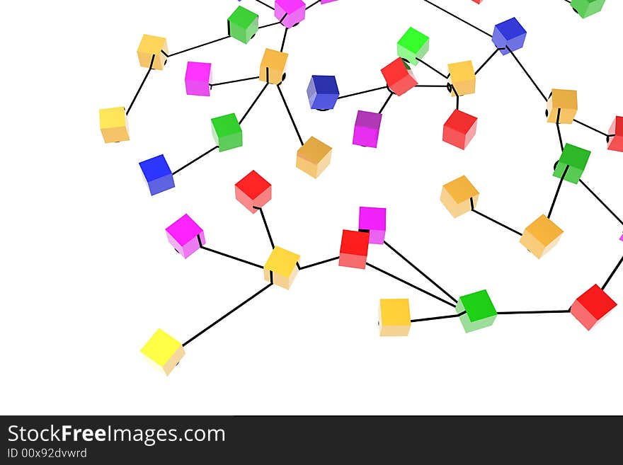 3d network connections isolated in white background