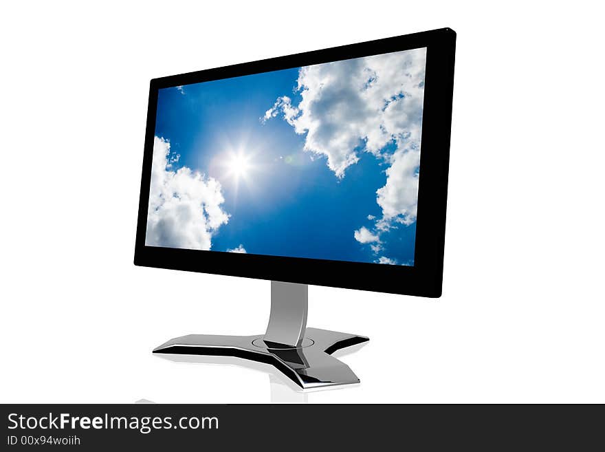 3d monitor with sky background isolated in white background