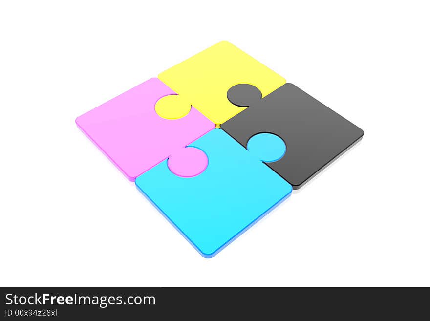 CMYK puzzle isolated in white background