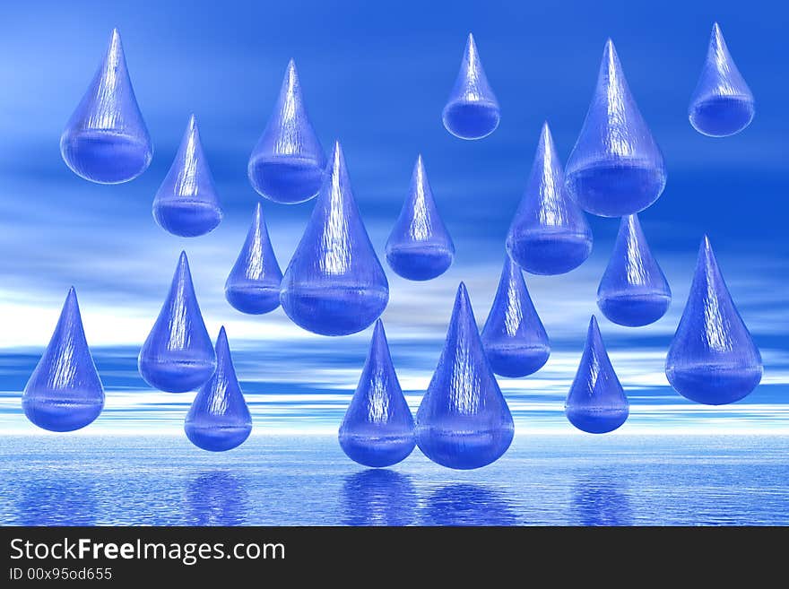 Rain in the sea 3d illustration very high quality