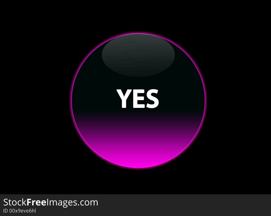 One pink neon button yes, black background. One pink neon button yes, black background