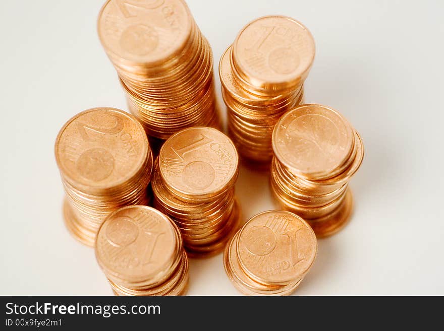 Stack of 1- and 2-eurocent-coins. Stack of 1- and 2-eurocent-coins