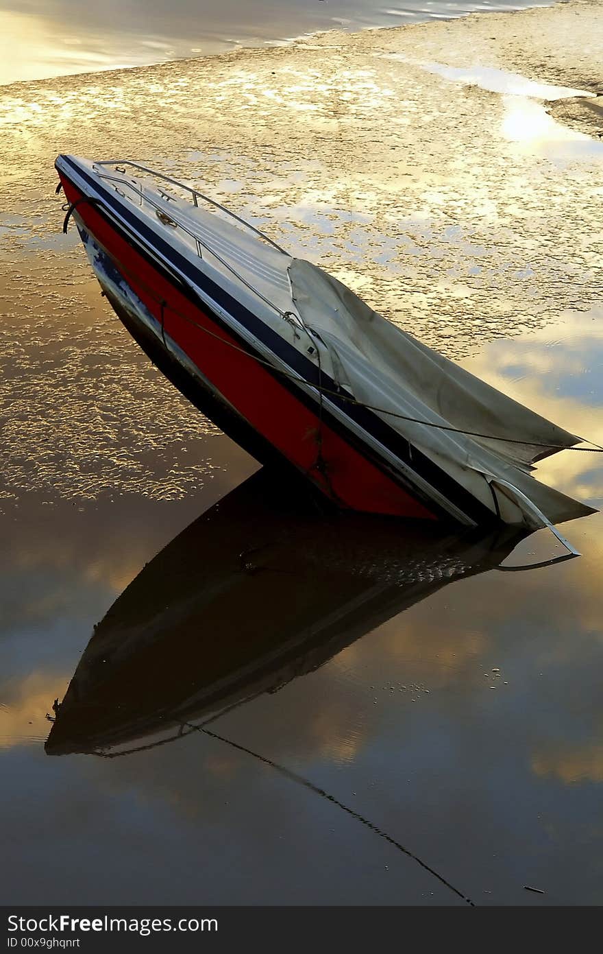 Boat accident at sunset time in the marina. Boat accident at sunset time in the marina