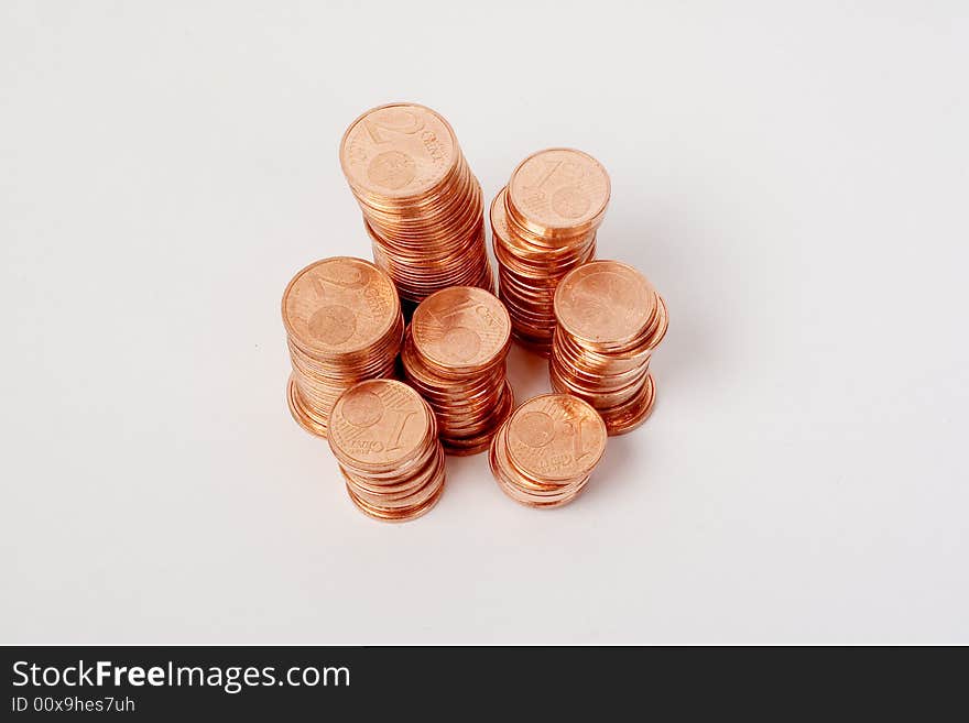 Stack of 1- and 2-eurocent-coins. Stack of 1- and 2-eurocent-coins