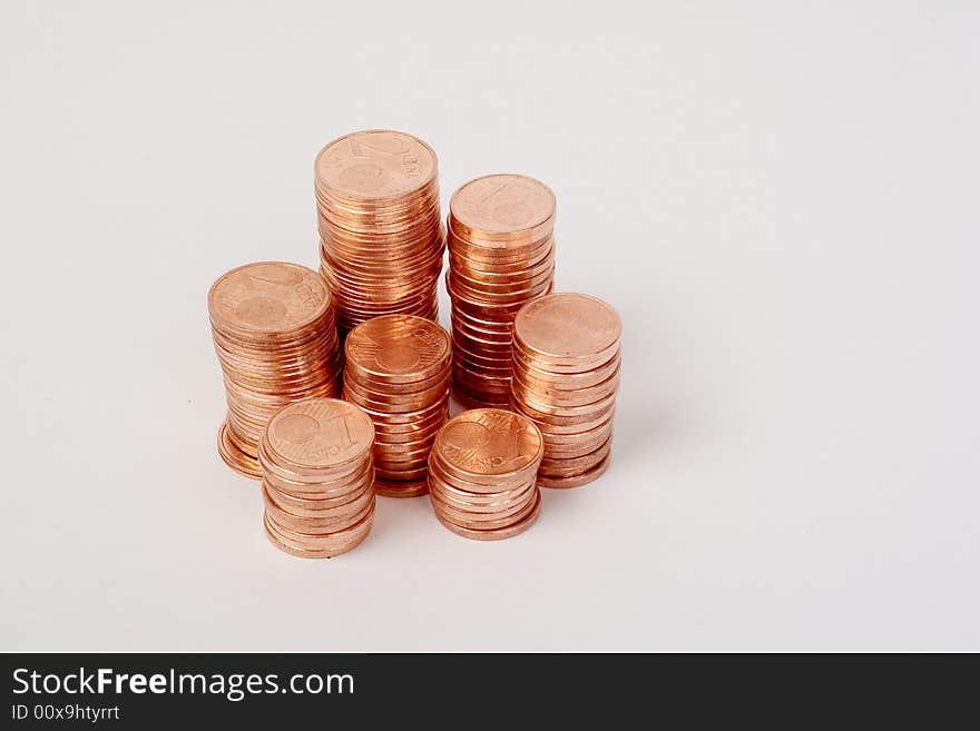 Stack of 1- and 2-eurocent-coins. Stack of 1- and 2-eurocent-coins