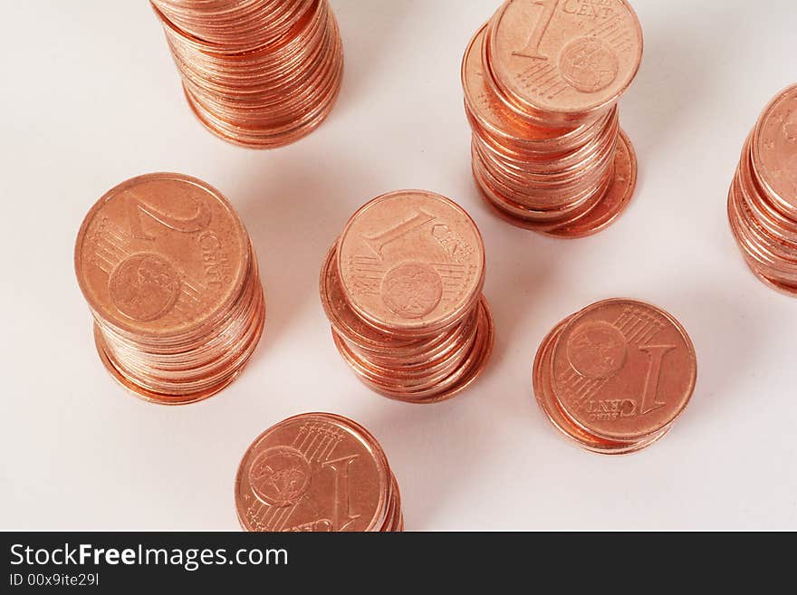 Stack of 1- and 2-eurocent-coins. Stack of 1- and 2-eurocent-coins