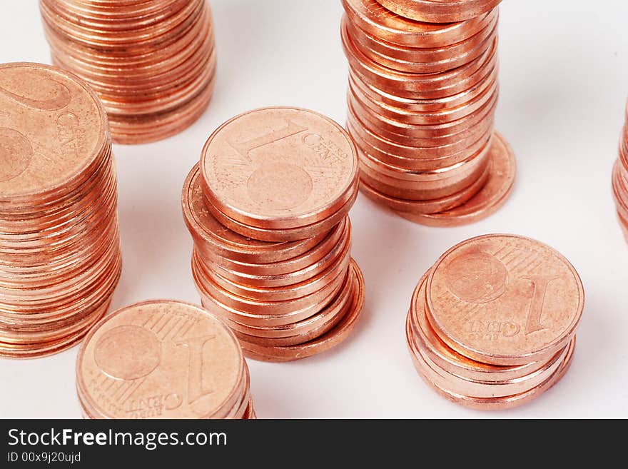 Stack of 1- and 2-eurocent-coins. Stack of 1- and 2-eurocent-coins