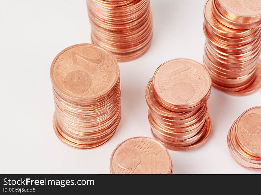 Stack of 1- and 2-eurocent-coins. Stack of 1- and 2-eurocent-coins