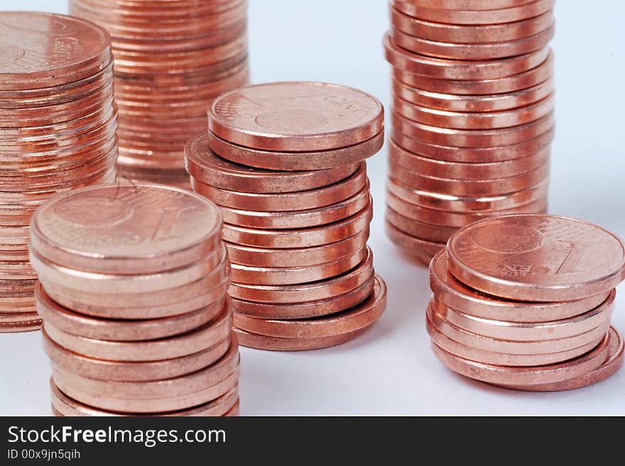 Stacks Of One Cent Euro Coins