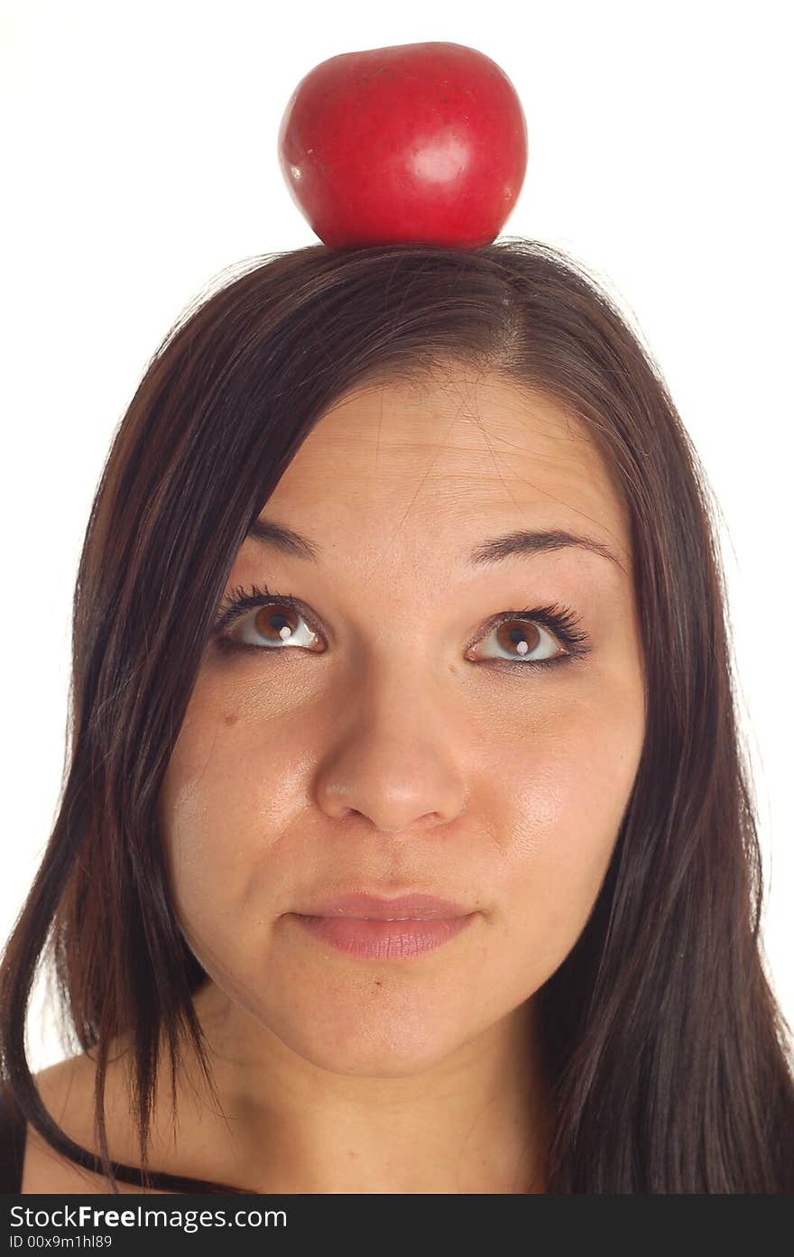 Attractive woman with apple on white background. Attractive woman with apple on white background