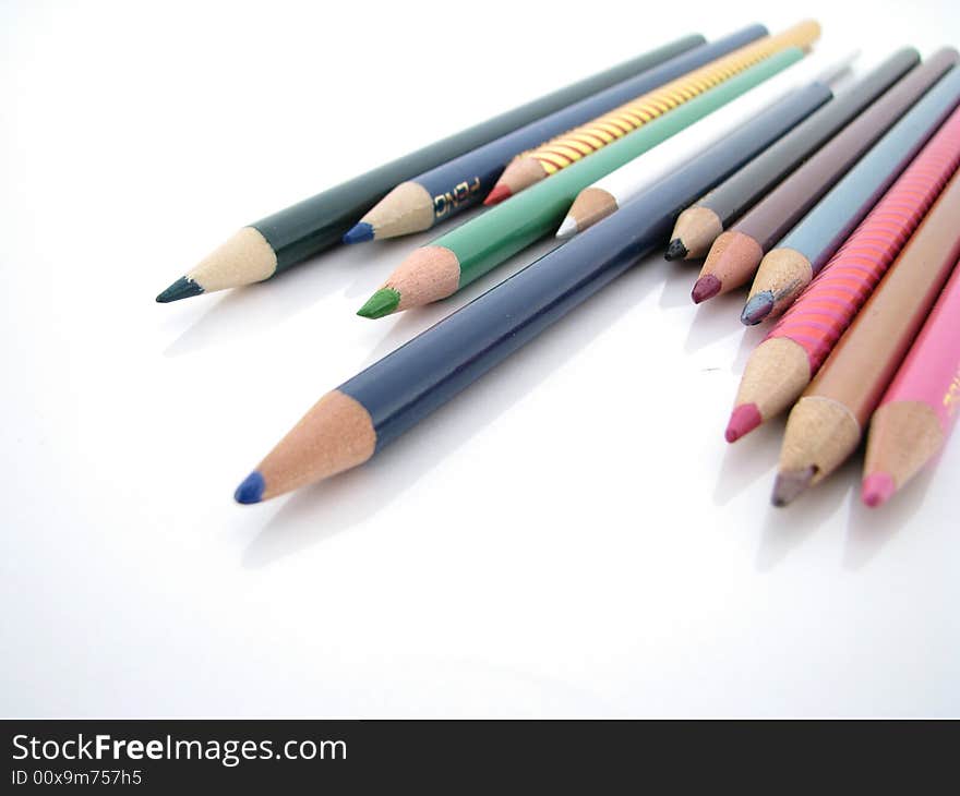 Color pencils on a white background. Color pencils on a white background