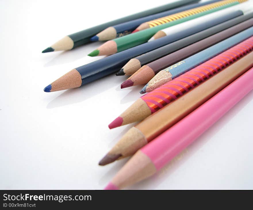 Color pencils on a white background. Color pencils on a white background