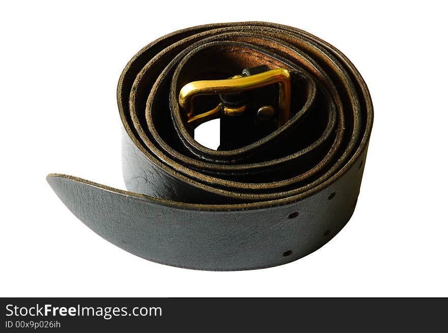 Stranded army leather belt with brass buckle on isolated background. Stranded army leather belt with brass buckle on isolated background.