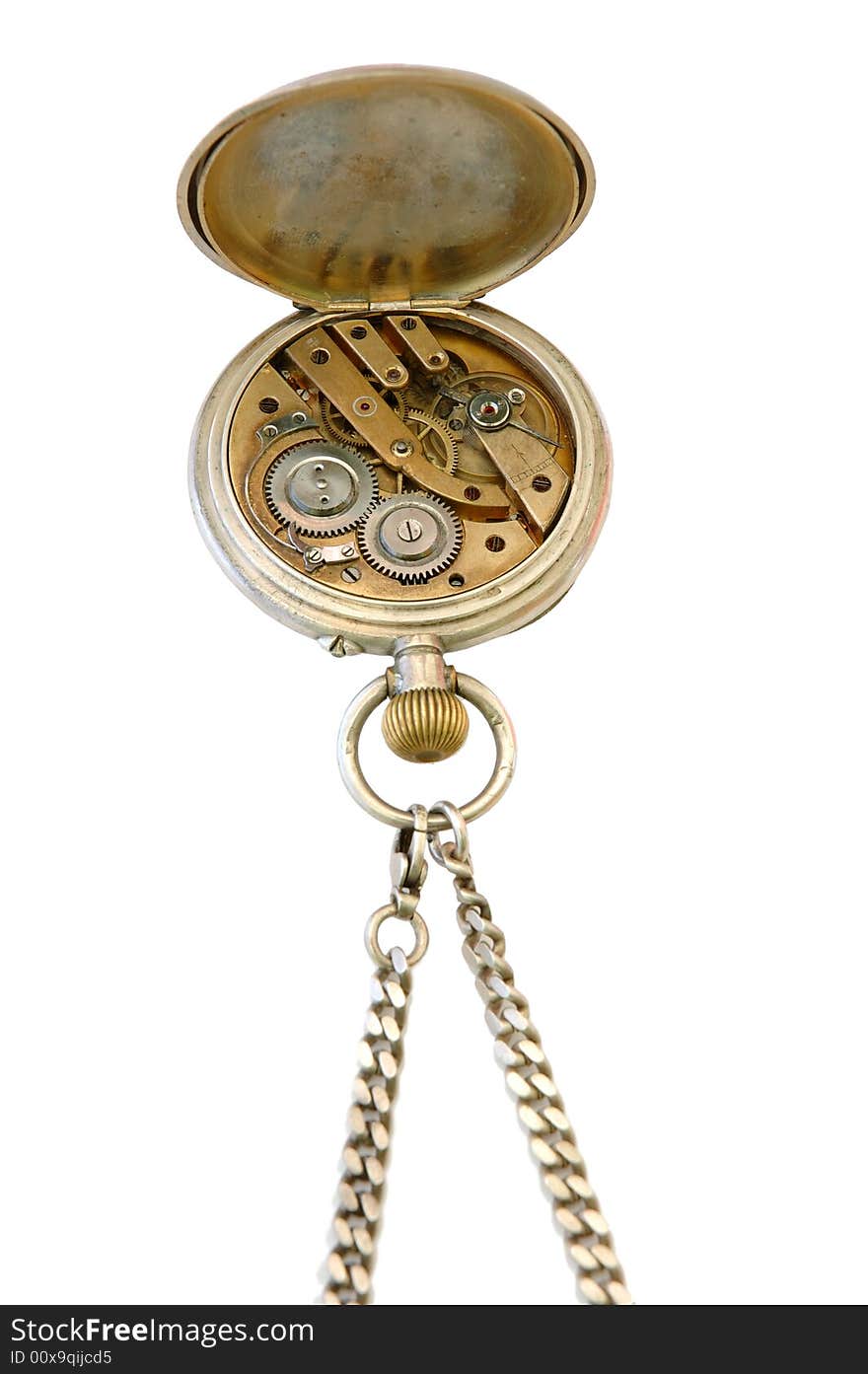 Old pocket watch with open other side (clockwork) on overwhite background. Old pocket watch with open other side (clockwork) on overwhite background.