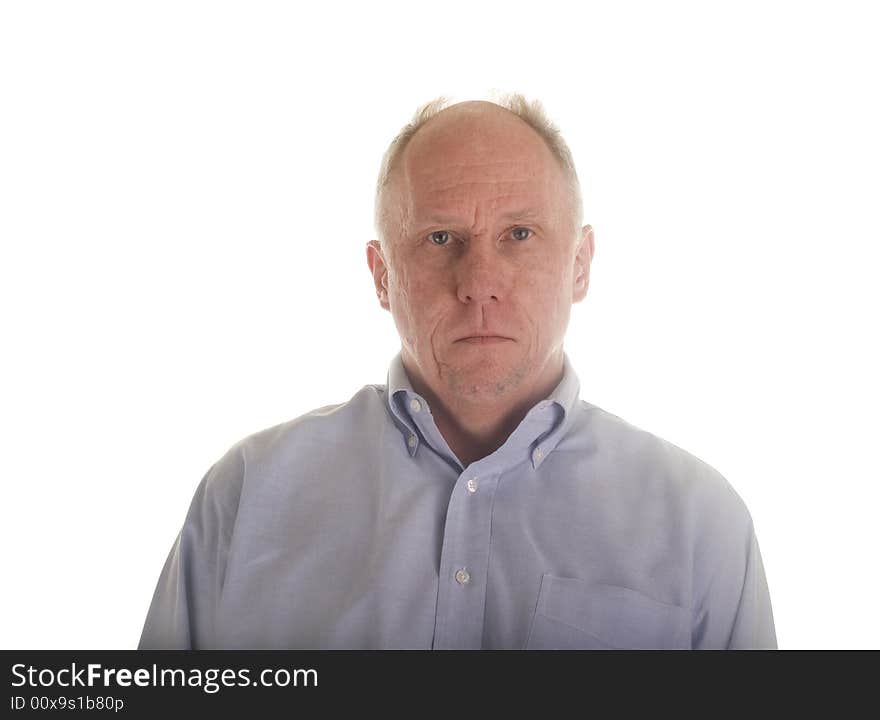 Serious Man in Blue Shirt