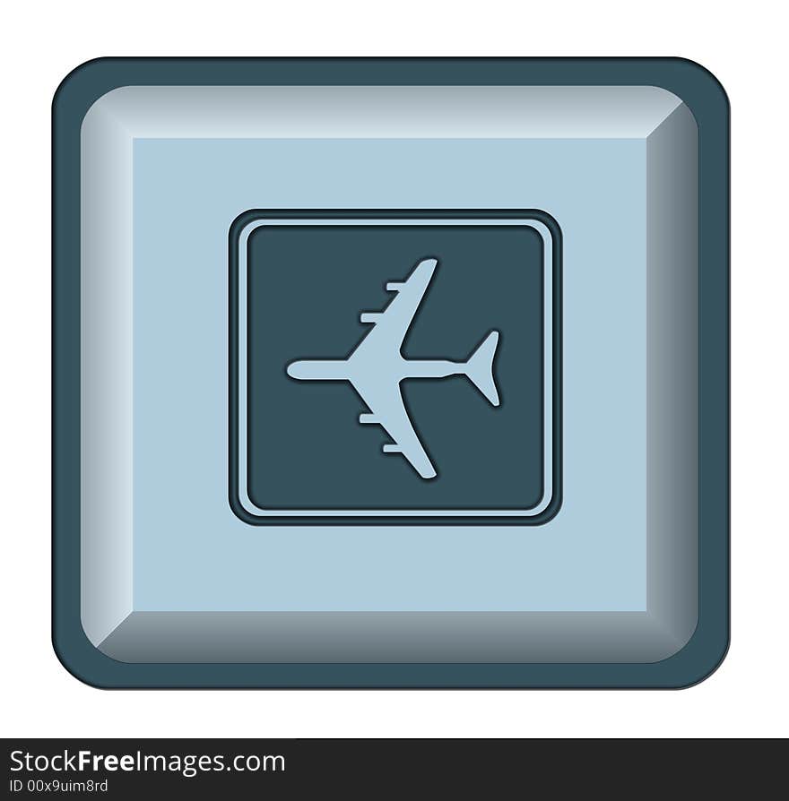 Blue web button with airplane. Blue web button with airplane