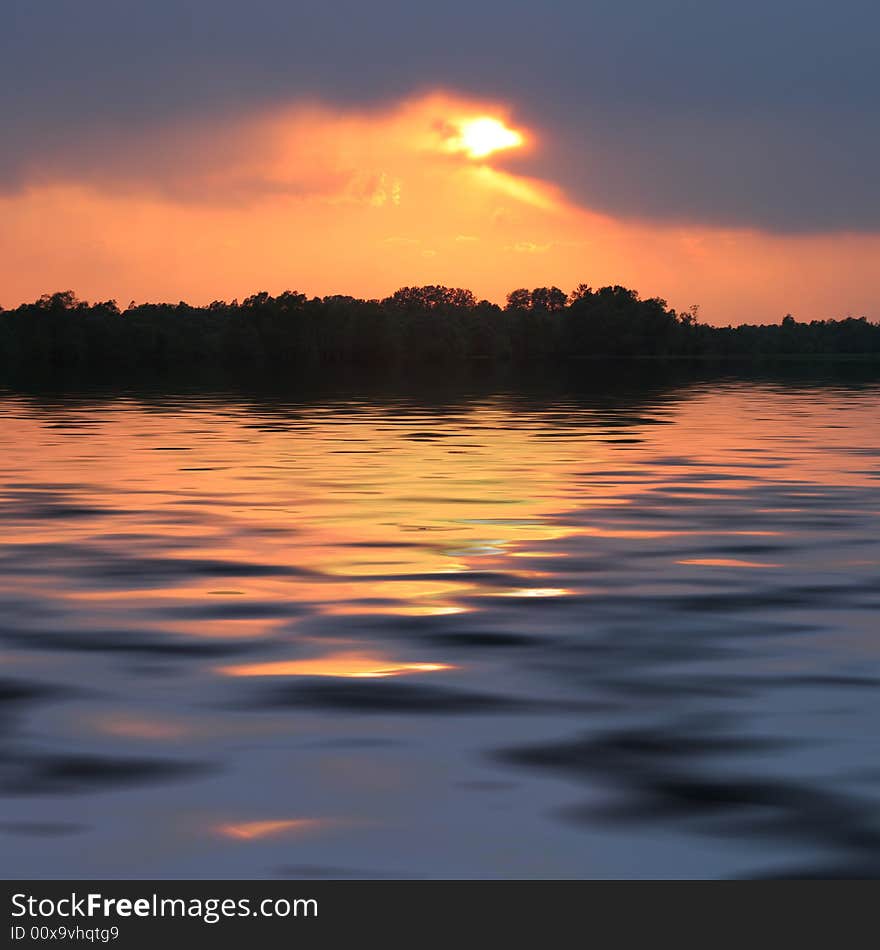 Sunset with reflection in lake