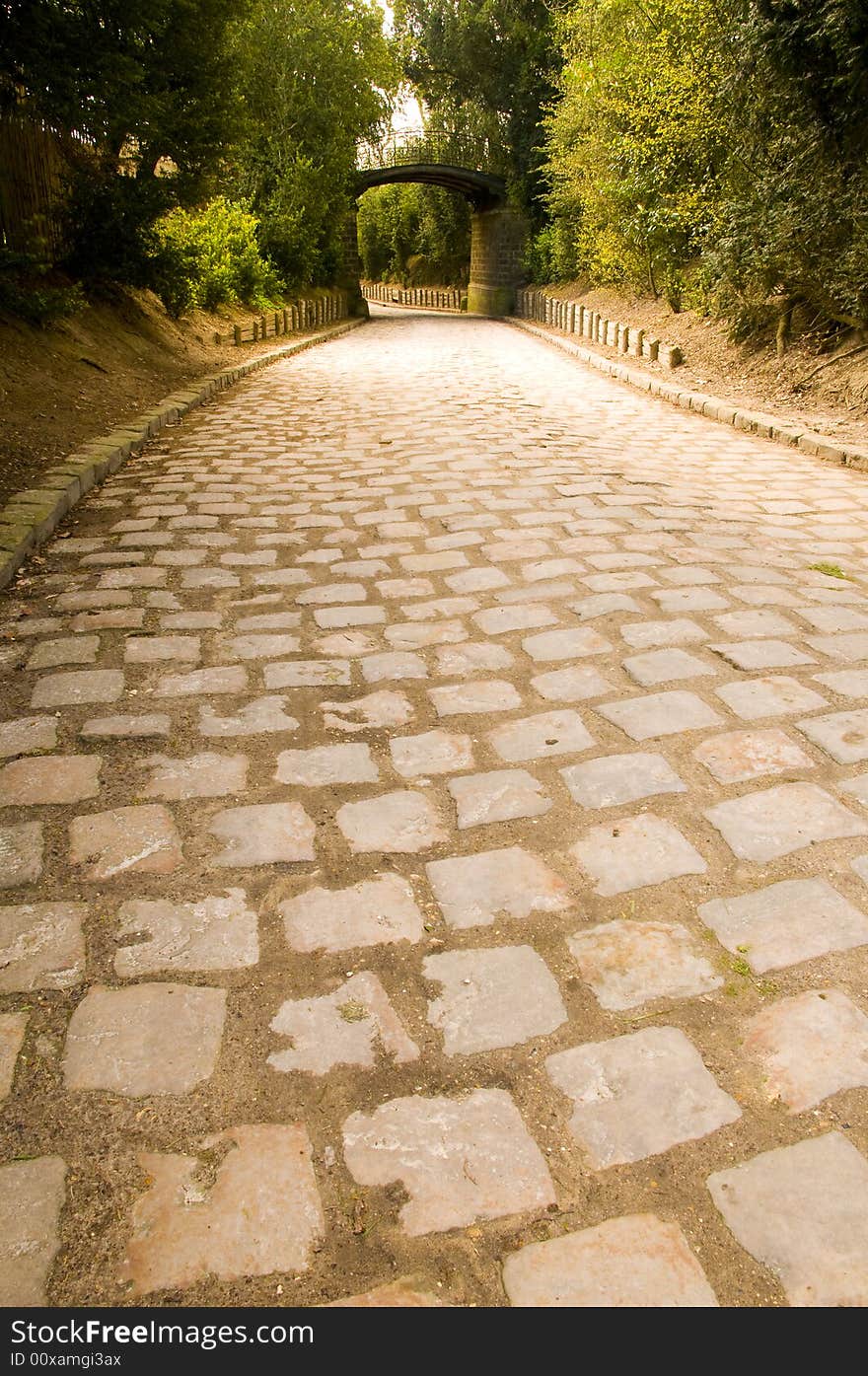 Road with pictoresque bridge, France