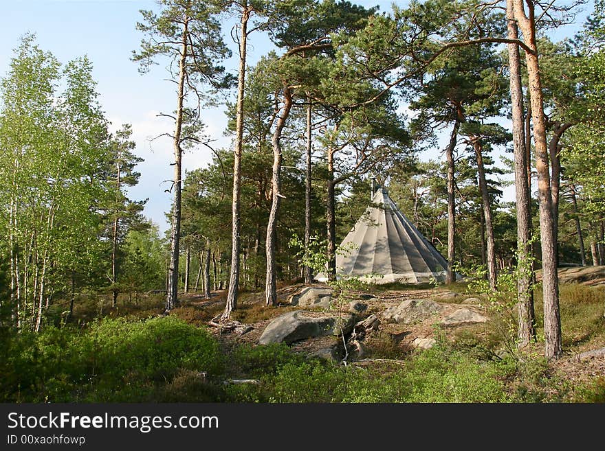 A tent used by scouts and kindergarden children, in a wood. A tent used by scouts and kindergarden children, in a wood