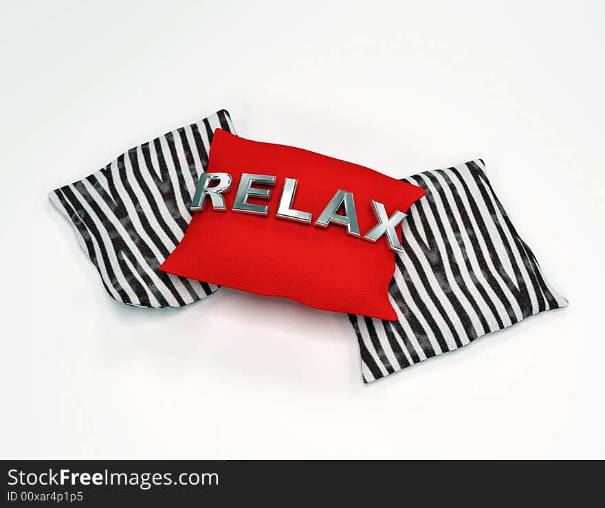 Three pillow with 3d stell text on white background -digital artwork. Three pillow with 3d stell text on white background -digital artwork