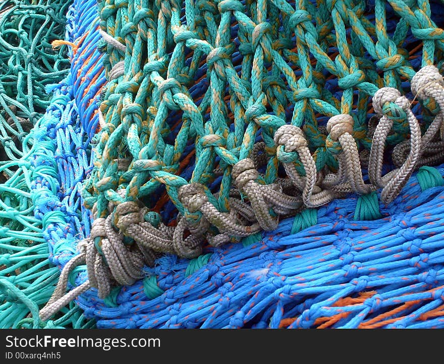 Fishing nets seen in close up detail.