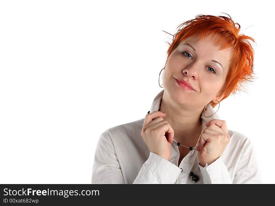 Serious business woman isolated on white background