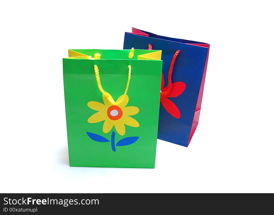 Green and blue bags flower for carrying purchases. Green and blue bags flower for carrying purchases