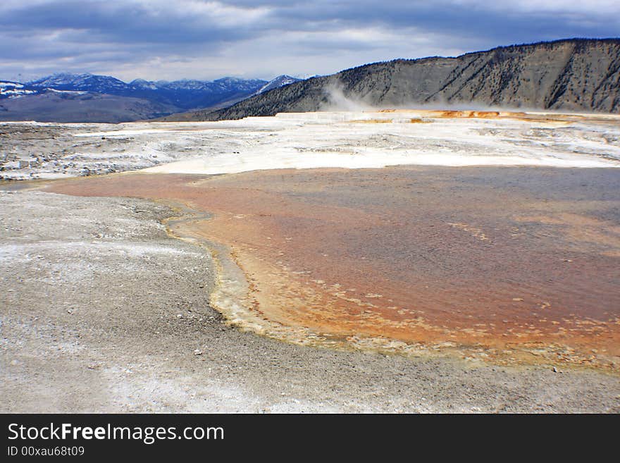 Landscape view of Hot Springs in Yellowstone National Park. Landscape view of Hot Springs in Yellowstone National Park