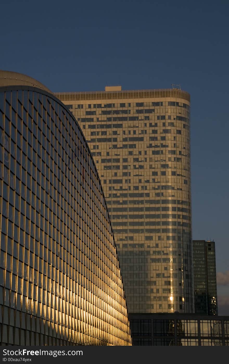 Skyscrapers and office towers with the  blue sky, La Defense, Paris. Skyscrapers and office towers with the  blue sky, La Defense, Paris