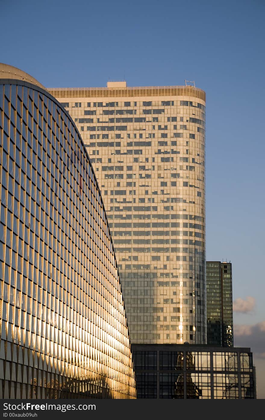 Skyscrapers and office towers with the  blue sky, La Defense, Paris. Skyscrapers and office towers with the  blue sky, La Defense, Paris