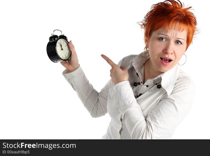 Business woman with clock.