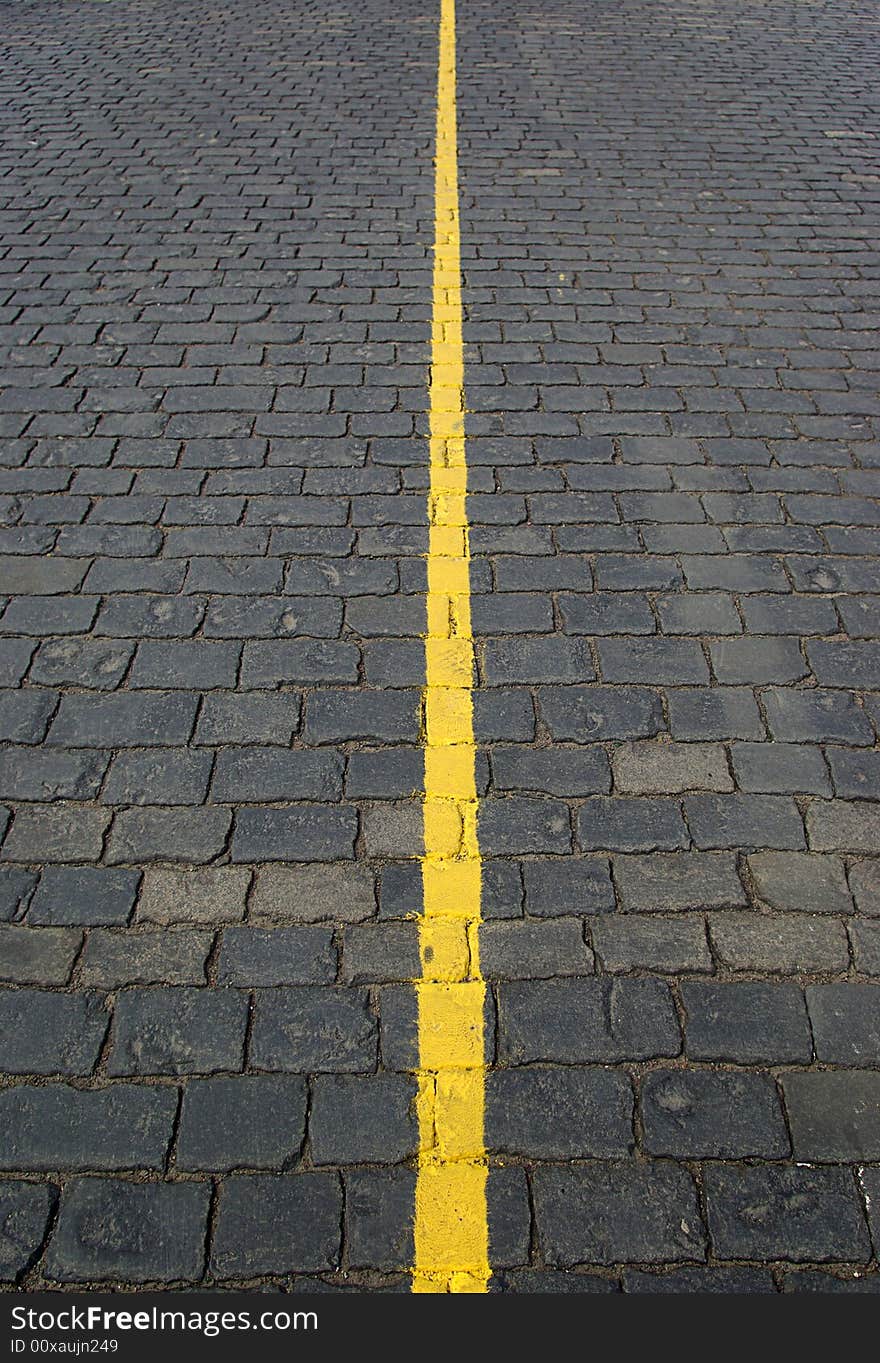 Yellow line on the bricks. Yellow line on the bricks