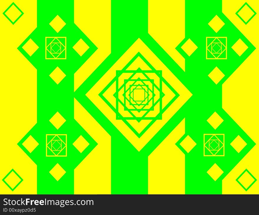 Green and yellow rhombuses on striped green and yellow background. Green and yellow rhombuses on striped green and yellow background