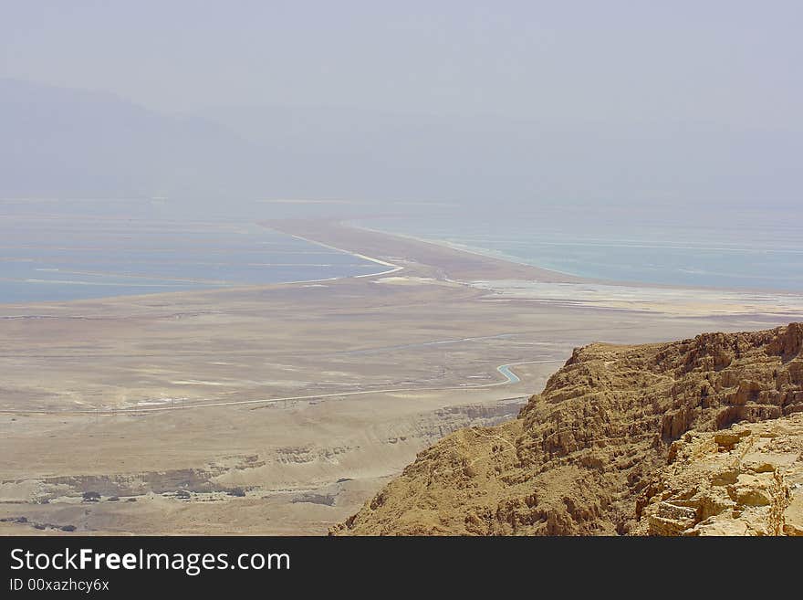 Israel. Masada fortress located between Judean desert and the Dead sea.