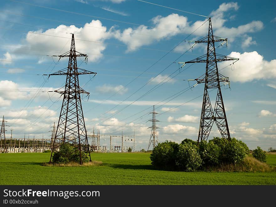 Powerlines Under Clowdy Sky