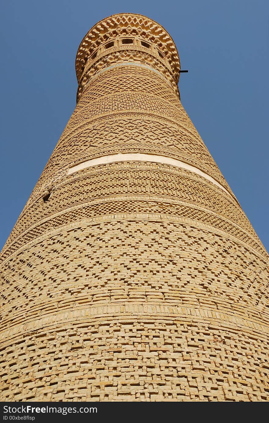 The minaret in moscue Kaljan, the highest in Bukhara, Uzbekistan. The minaret in moscue Kaljan, the highest in Bukhara, Uzbekistan
