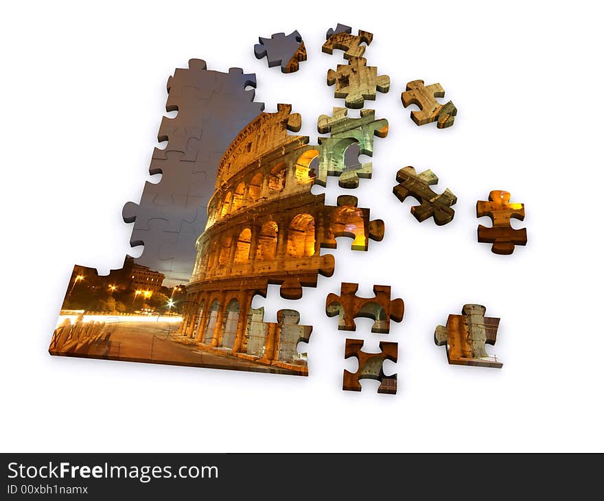 Isolated on white, roman Colosseum puzzle. Isolated on white, roman Colosseum puzzle