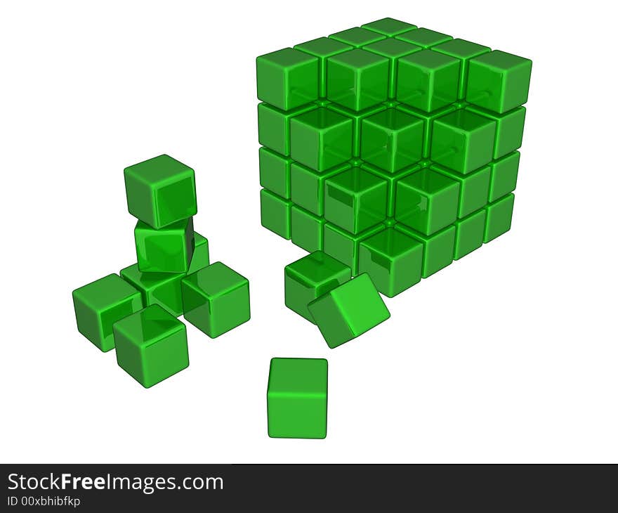 3d green cubes rendered over white